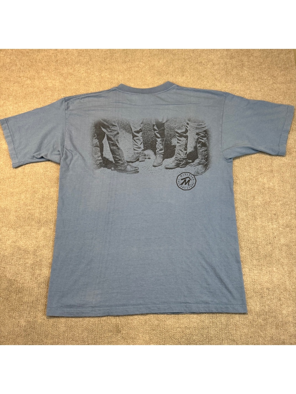 Vintage Marlboro Single Stitch Pocket T Shirt Blue Cowboy Boots 90s One Size XL